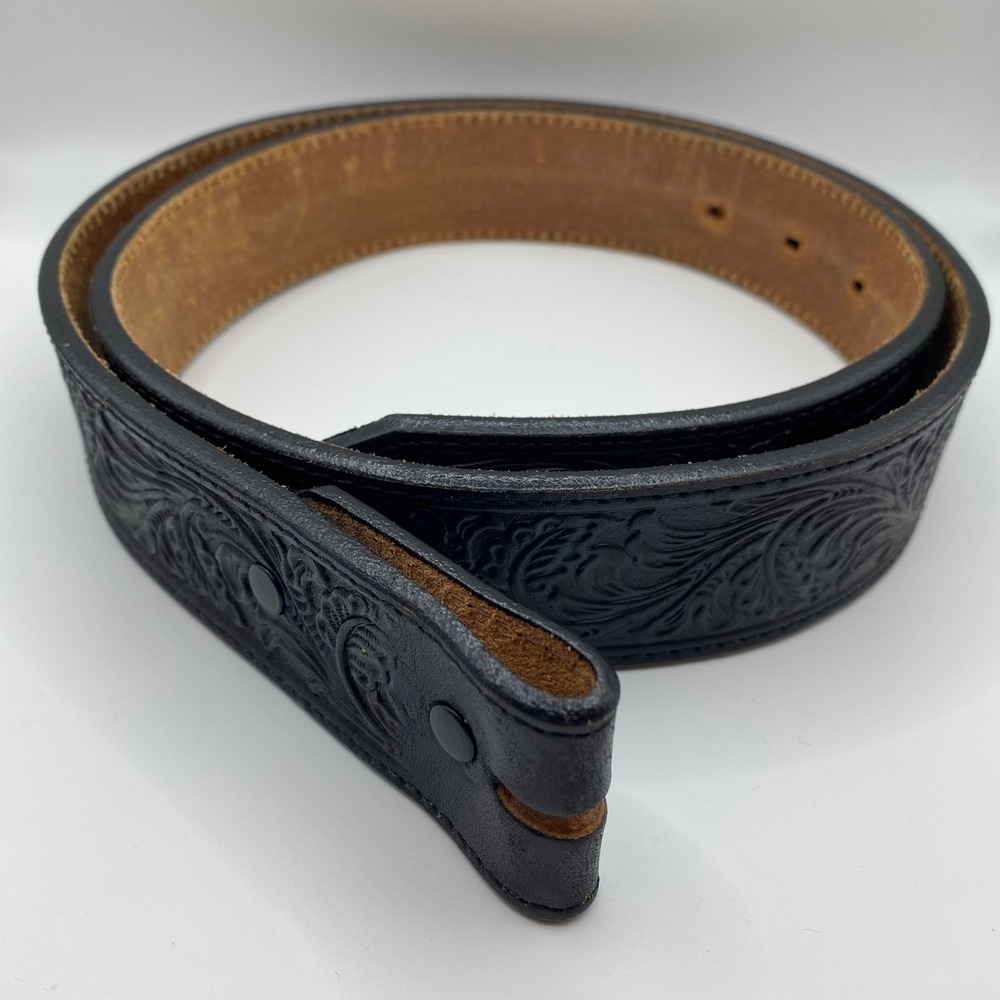 Justin Belt Mens 38 Black 242BK Western Floral Tooled Top Grain Cowhide USA Made